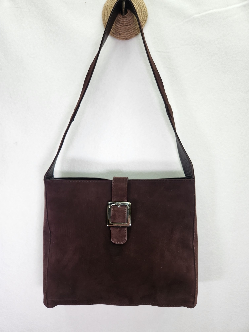 Vintage Stuart Weitzman Dark Brown Suede Shoulder Bag with Buckle